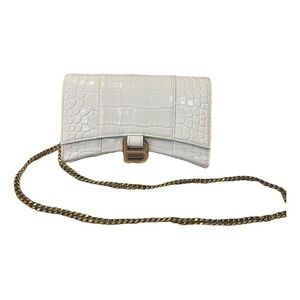 Balenciaga White Croc-Embossed Mini Crossbody with Gold Chain